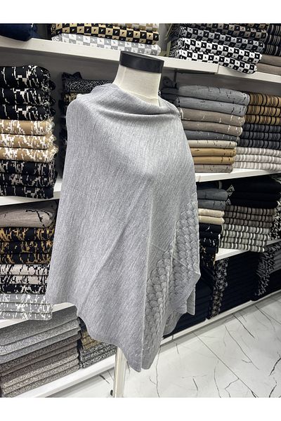 nazipek Cotton Acrylic Knitted Patterned High Quality Light Gray Shawl 180x80cm 240gr Large Size