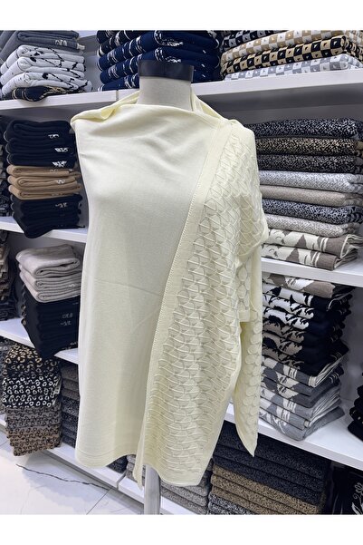 nazipek Pamuklu Akrilik Örme Desenli Yüksek Kalite Krem Şal 180x80cm 240gr Bü...