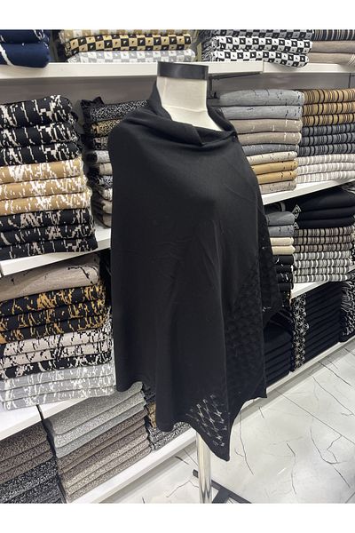 nazipek Cotton Acrylic Knitted Patterned High Quality Black Shawl 180x80cm 240gr Large Size