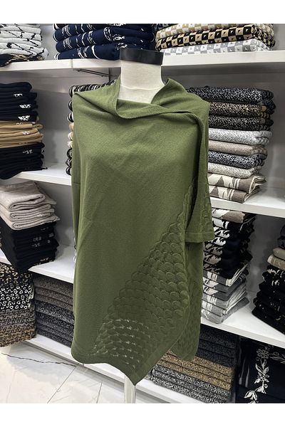 nazipek Cotton Acrylic Knitted Patterned High Quality Army Green Shawl 180x80cm 240gr Large Size