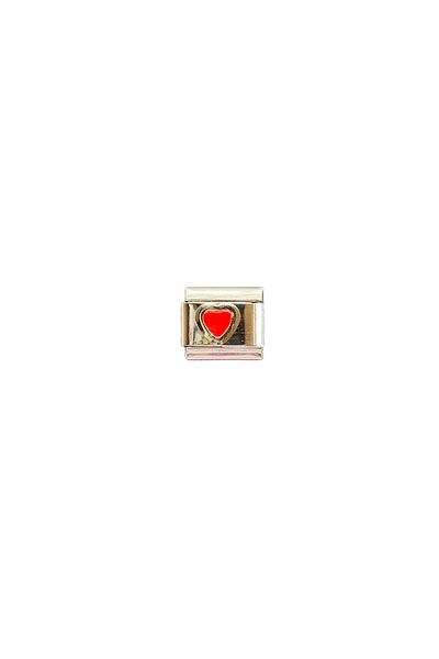 Kaeria Accessory Steel Silver Red Heart Detailed Italian Charm Attachment Link