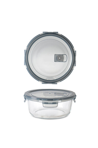 Kitchen Design Lab Yuvarlak Cam Saklama Kabı 930 Ml, 4 Tarafından Kilitli Pla...