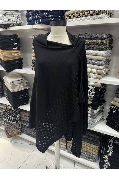 nazipek Cotton Acrylic Knitted Patterned High Quality Black Shawl 180x80cm 240gr Large Size