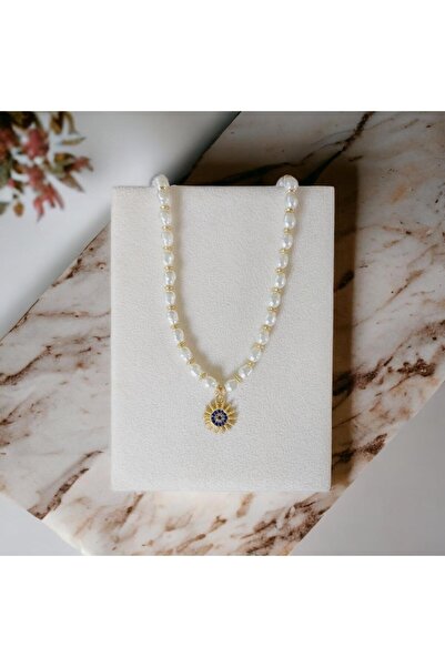 toptanhanem Güneş Desenli İnci Kolye Altın Kaplama | Kararmaz Çelik Kolye