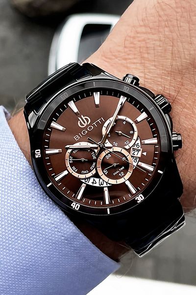 Bigotti Full Steel Men's Wristwatch 5 ATM Water Resistant Black Color + Bracelet BMER2004C5
