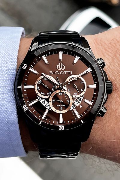 Bigotti Full Steel Men's Wristwatch 5 ATM Water Resistant Black Color + Bracelet BMER2004C5
