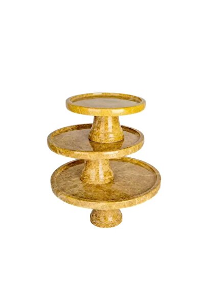 Sümeyra Marble Art NATURAL BROWN-BEIGE ROUND MARBLE PRESENTATION TRAY - WITH FOOT - 25 CM - EMPRADOR