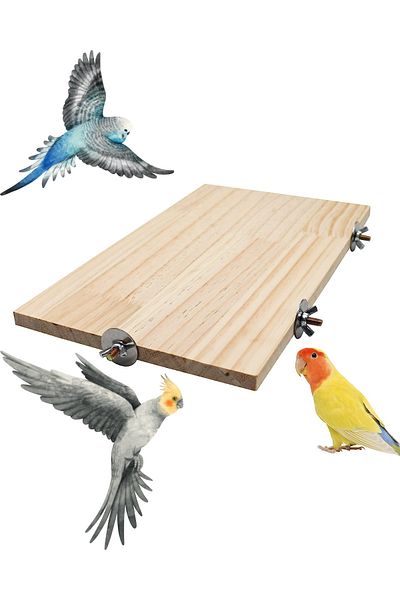 Alyones Large Bird Stand Platform, Natural Wooden Small Animals Rectangular Parrot Cage Perch,