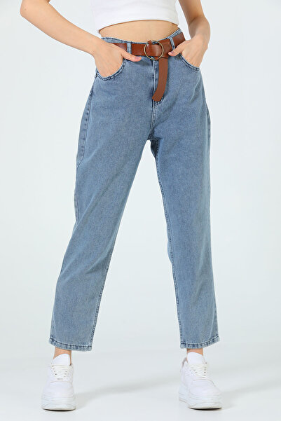 MAKRAS EXCLUSIVE Kadın Mom Jeans Pantolon Kar Yıkama
