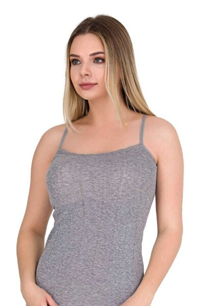 Berrak 12 Pieces (12 Pieces) Gray Color Heart Patterned Lace Rope Strap Tank Top