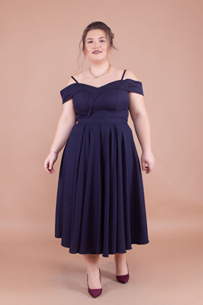 NO48 Φόρεμα με πλισέ με λεπτομέρεια ώμου σε μπλε μίντι λουράκι