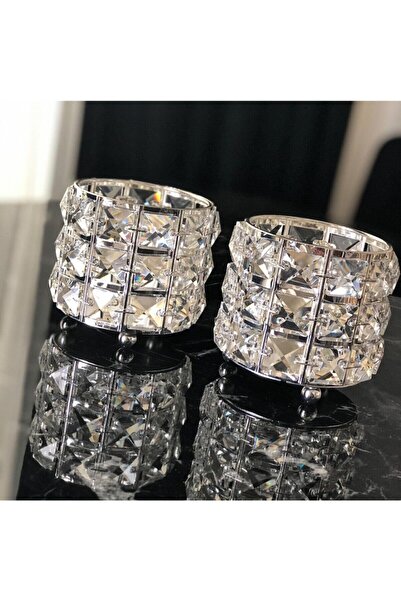 Genel Markalar 2 Parça 2 Li Kristal Mumluk Yuvarlak Metal Gri