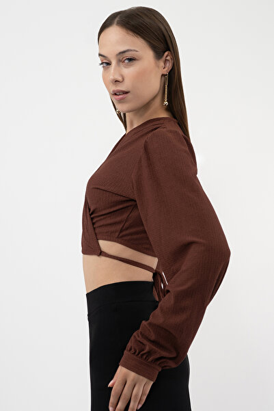 Soyo Γυναικεία καφέ μπλούζα με μπαλόνι με δεμένη μέση