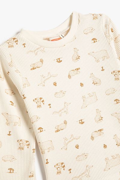 Koton Βαμβακερό μπλουζάκι Baby Boy Graphic Animal Printed Textured Crew Neck T-shirt 4WMB10201TK