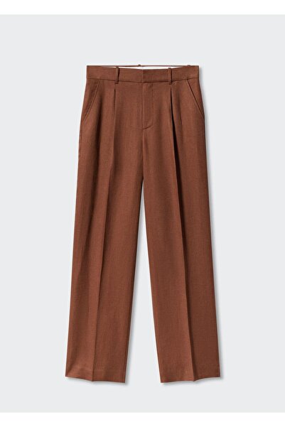 MANGO Woman Düz Kesim Keten Pantolon