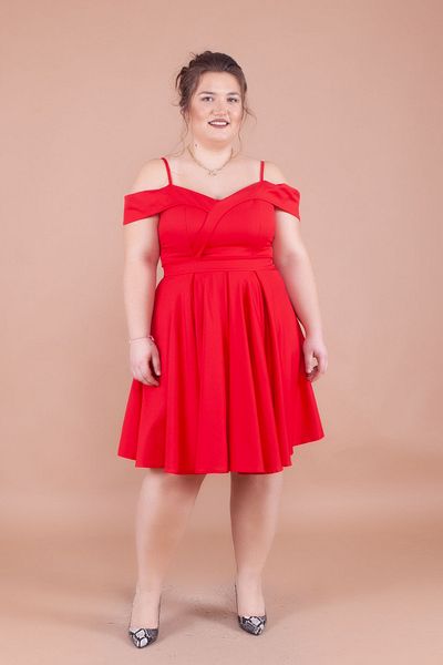 NO48 Κόκκινο Plus Size Μίνι λουράκι με λεπτομέρεια πλισέ φόρεμα