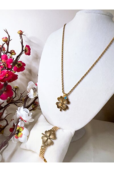 Çelik Aksesuar Yonca Kolye Bileklik Kombin. Kadın Kolye Kuyumcu Model Bilekli...