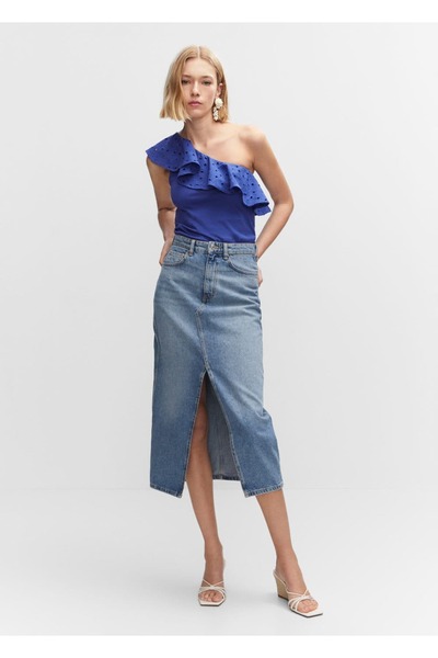 MANGO Woman Bluza asimetrica brodata cu volane