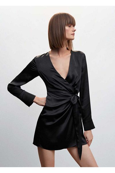 MANGO Woman Tie Collar Satin Dress