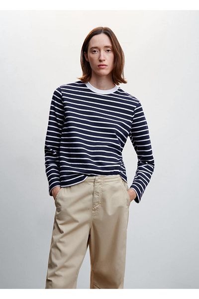 MANGO Woman Tricou cu dungi din bumbac