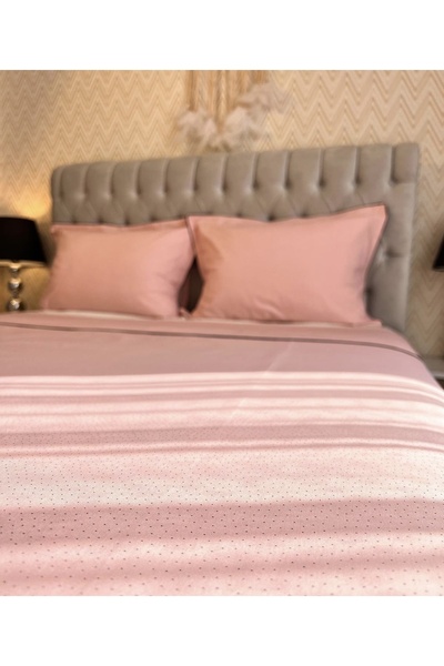 calinahome Light Pink-Dark Navy Blue Polka Dot Duvet Cover Set