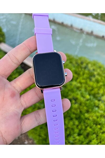 ÇENÇEN Kadın Lila Renk Kordon Rose Kasa Silikon Kordon Dijital Led Kol Saati