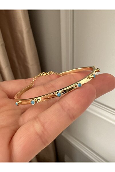 emy by emel luxury silver jewelry Altın Kaplama Turkuaz Taşlı Bilezik 925 Aya...