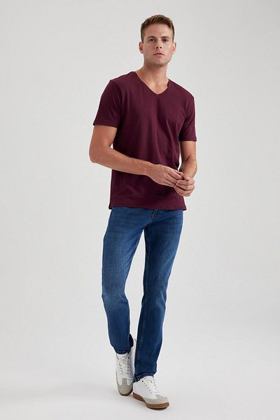 DeFacto Tricou din bumbac cu decolteu în V, slim fit, B0646axns