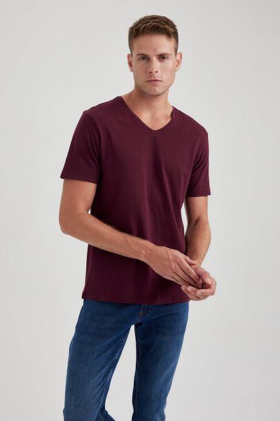 DeFacto Tricou din bumbac cu decolteu în V, slim fit, B0646axns