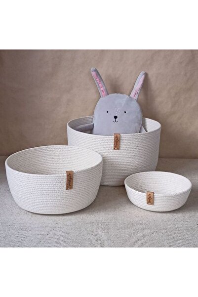 karelim home سلة بيضاء مكونة من 3 قطع من سلسلة الجوت المزخرفة متعددة الأغراض