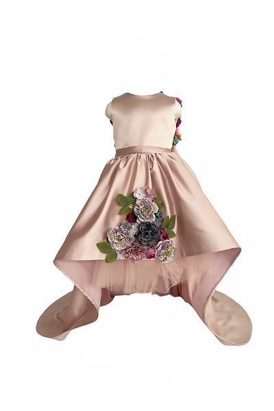 zühre balaban Short Front Long Back Floral Satin Girl's Evening Dress Zb Kids Little Girl Dress,Toddler Dress