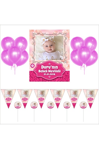 CiciMagnet Afiş Banner Kürdan ve Balonlu Hazır Bebek Mevlüt Seti