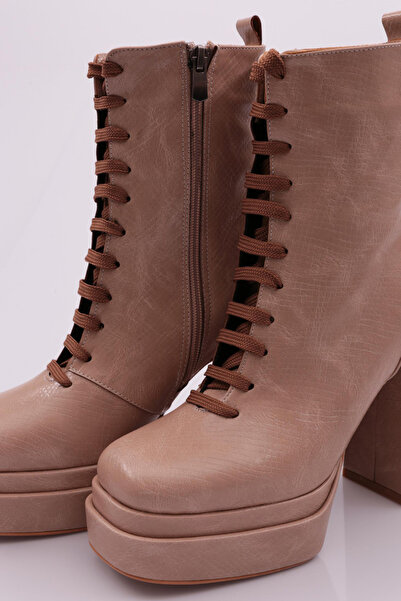 DGN Γυναικείες μπότες με τακούνι με κορδόνια μπροστά, μπεζ Snake Senyora 311093285