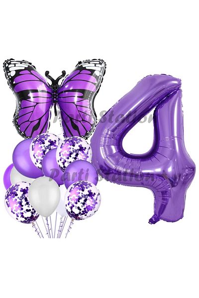 Parti Station Purple Butterfly Concept 4 Year Old Balloon Set Butterfly Butterfly Purple Number Balloon Party Birthday Balloon Set