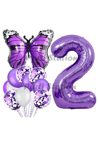 Parti Station Purple Butterfly Concept 2 Year Old Balloon Set Butterfly Butterfly Purple Number Balloon Party Birthday Balloon Set