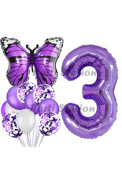 Parti Station Purple Butterfly Concept 3 Year Old Balloon Set Butterfly Butterfly Purple Number Balloon Party Birthday Balloon Set