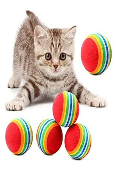 Alfamarketing 4.2 cm Colorful Rainbow Cat Dog Play Ball - 2 Pieces