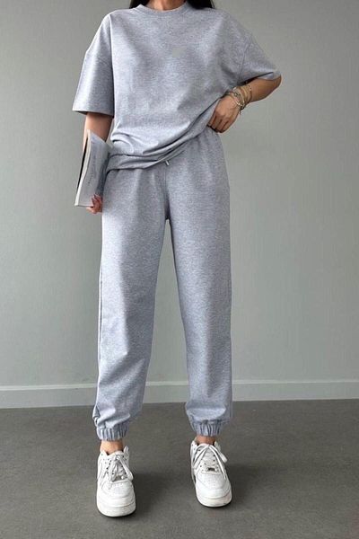 PALPİTO Γυναικείο Σετ φόρμας Jogger και Oversize Tshirt με γκρι κάτω μέρος
