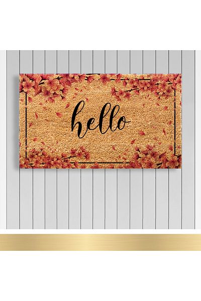 Paspashello , Design Koko Door Mat / PVC Base / Model; Cherry Blossom & Hello