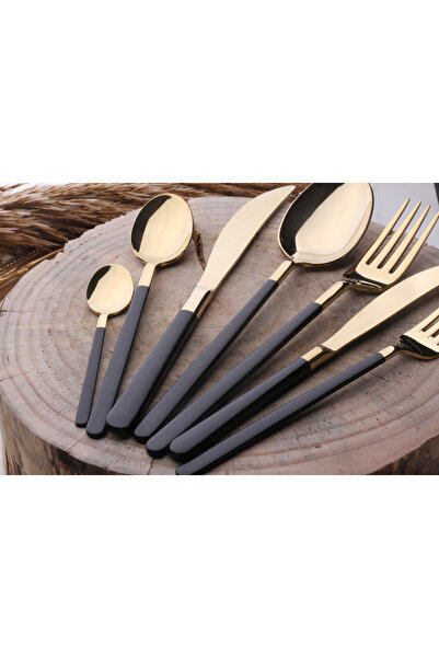 Demir Çeyiz المهر الحديدي DMR LIFE Dream Titanium GOLD BLACK 84 قطعة مجموعة سكاكين وشوكة وملعقة تتسع لـ 6 أشخاص