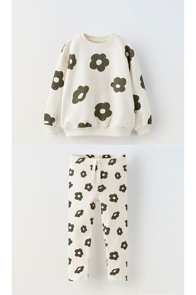 Little Baby Floral Patterned Top and Bottom Tracksuit Set