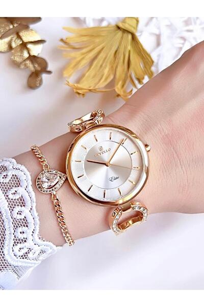 Revello RVL-1845-F Revello Altın Kaplama Kararma Renk Atma Yapmaz . Taşlı 3Atm Su Geçirmez+Bileklik