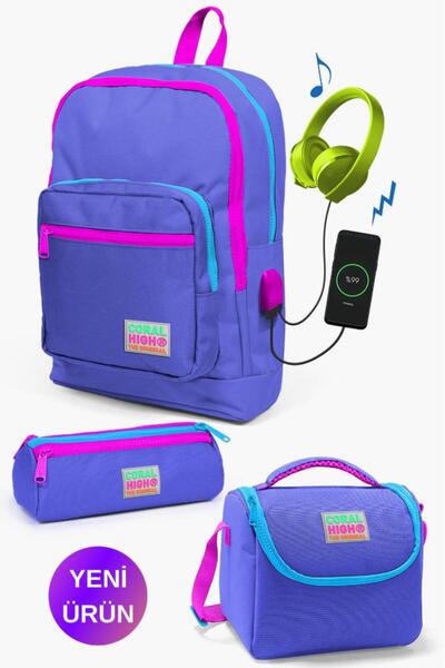 Coral High Kids Lavanta USB'li 3’lü Okul Çanta Seti GOSET0123803
