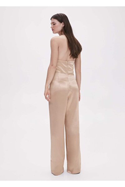 MANGO Woman Drape Halter Yaka Saten Görünümlü Tulum