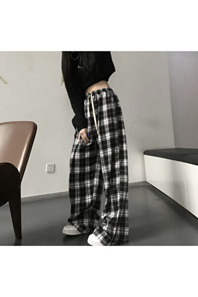 DEEFWEAR Unisex Detailled Plaid Pants with Elastic Waist