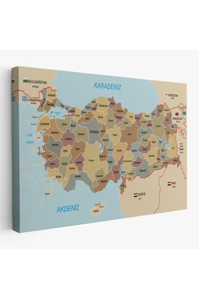 Harita Sepeti Türkiye Haritası Kanvas Tablo Sınır Komşulu Eğitici Dekoratif T...