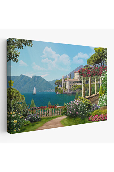 Harita Sepeti İtalya Deniz Manzaralı Yağlıboya Görünüm Dekoratif Kanvas Duvar Tablosu-3576