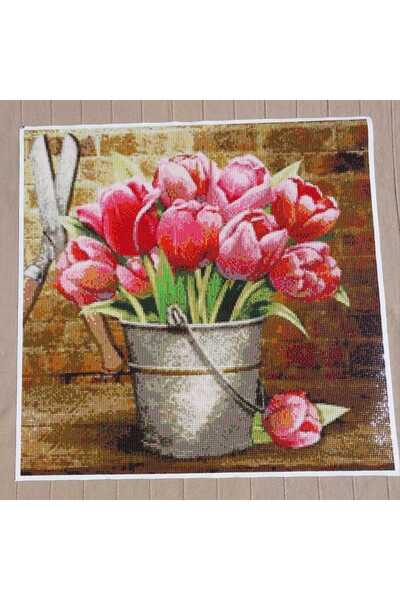 nilonun atölyesi Bakır Saksıda Çiçekler Kristal Boncuk Tablo 51 X 51 Cm. (İŞLENMİŞ HAZIR HALDE)