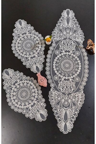 BALADI HOME Masa örtüsü Fransız Dantel 3 Parça Yatak Odası Takımı Lux model