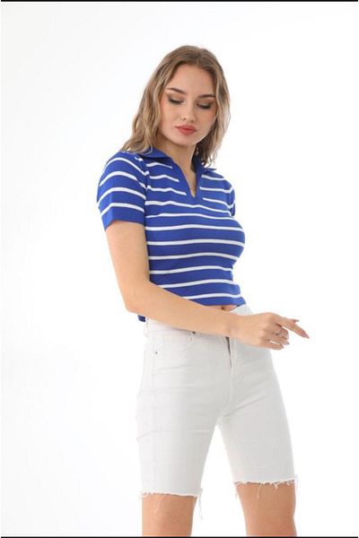 plentifulness Polo-dungi pentru femei Guler-îmbrăcat pe corp-camisole Crop-bluză-verde/albastru (MĂRIME STANDARD)